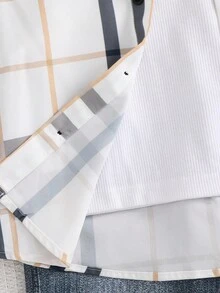 SHEIN 2pcs Young Boy Woven Plaid Casual Shirt And Pants Set Fall Winter - Blue - View 8