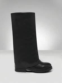 Solezae Bốt cao đến đầu gối đế Lug gập gọn cho nữ - màu đen - Xem 7