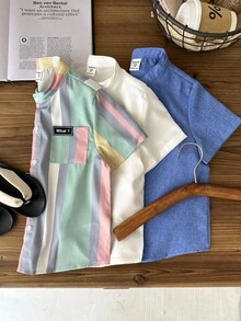 SHEIN 3 Packs Young Boys Casual Minimalist Short Sleeve Shirts, Buy 2 Get 1 Free, School, Campus, College - Multicolor - View 7