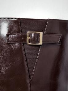 Solezae 女式舒适厚底及膝长靴，带可调节扣 - 巧克力棕 - 查看 7