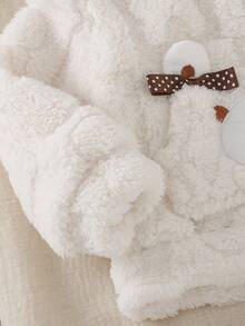 SHEIN 2 件女婴可爱休闲熊图案 3D 耳朵蝴蝶结毛绒长袖上衣和裤子套装，适合秋冬季日常穿着 - 杏色 - 查看 6