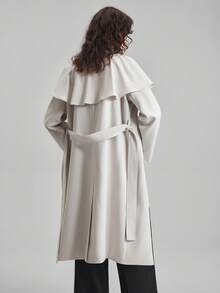 Ontre Abrigo de trinchera de unicolor casual y de oficina para mujer, de estilo urbano moderno y de negocios, de alta calidad y material, con un estilo sofisticado, sencillo y fresco, discreto y duradero, versátil y adecuado para todos, elegante y de estilo antiguo, ideal para cruceros en otoño/invierno - Marrón - Ver 3