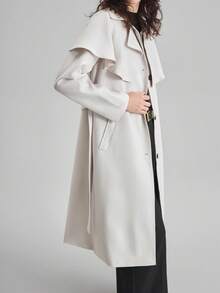 Ontre Abrigo de trinchera de unicolor casual y de oficina para mujer, de estilo urbano moderno y de negocios, de alta calidad y material, con un estilo sofisticado, sencillo y fresco, discreto y duradero, versátil y adecuado para todos, elegante y de estilo antiguo, ideal para cruceros en otoño/invierno - Marrón - Ver 6