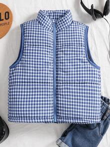 Teen Girl Casual Plaid Sleeveless Jacket, Autumn/Winter Fall - Multicolor - View 3