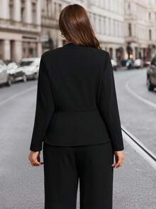 SHEIN Clasi 大码女士优雅修身长袖黑色西装外套，秋冬西装外套 - 黑色 - 查看 2