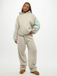 SUMWON WOMEN Pantaloni de trening supradimensionați cu logo grafic, cu picior larg, casual, cu șnur elastic în talie, confortabili, de iarnă - Gri - Vizualizare 3