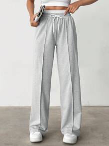 EURMUSE Women's Casual Versatile Contrast Color Drawstring Waist Sweatpants - Grey - View 4