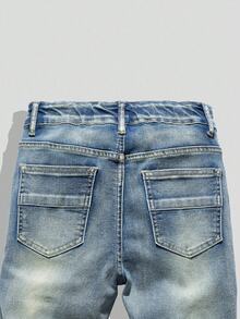 Tween Jungen Jeans, Lässig Stil, retro vintage gewaschene blaue Patchwork Skinny Jeans mit Elastik, coole Kombination für Schule & Lässig, Slim Fit, Heavy Wash, neue Herbstkollektion