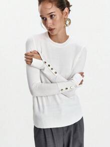 Lumivelle Old Money Fall Clothes Prefall Sweater All-Match Round Neck Casual Versatile Long Sleeve Knit Undershirt Women White Sweater - Beige - View 4