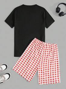 EURMUSE Męski T-shirt z krótkim rękawem i krótkim rękawem z nadrukiem niedźwiedzia oraz krótki zestaw do wypoczynku - Brązowy - Zobacz 3