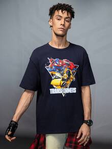 Transformers X SHEIN 男式机器人图案圆领短袖T恤 - 黑色 - 查看 6