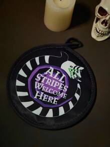 Beetlejuice X SHEIN 冥界巫师沙虫印花厨房耐热套装，黑白条纹，烤箱手套/锅垫，烘焙必备，有效隔热，男女通用，哥特风 - 黑與白 - 查看 2