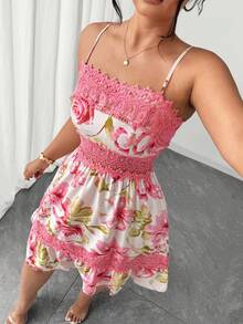 SHEIN Clasi 大码女式纯色简约日常蕾丝拼接吊带连衣裙新年衣服 - 彩色 - 查看 6