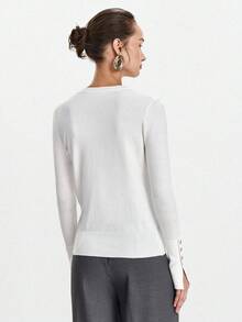 Lumivelle Old Money Fall Clothes Prefall Sweater All-Match Round Neck Casual Versatile Long Sleeve Knit Undershirt Women White Sweater - Beige - View 2