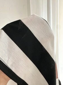 SHEIN 男婴/女婴黑白条纹撞色圆领短袖套头T恤，适合夏季外出、居家、度假、海滩 - 黑與白 - 查看 5