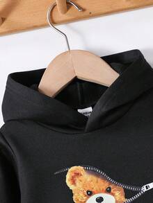 SHEIN Playful Pals Baby Jungen Kapuzenpullover Set, 3D realistischer süßer Bär Cartoon Druckmuster, Streetwear Mode sportlich-Lässig vielseitig, geeignet für Ausflüge, Zuhause und weitere Anlässe