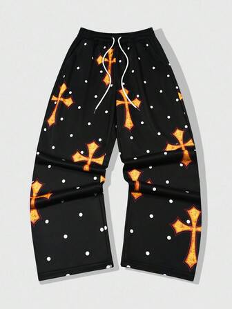 Street Life Pantaloni della tuta da uomo a gamba dritta con stampa a croce e a pois