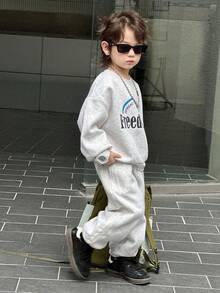 DAZY 儿童秋季服装 男童抓绒卫衣套装，休闲宽松字母印花街头风，秋季