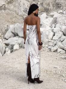 MUSERA 动物纹直筒无肩带缎面长裙，适合夜晚外出、生日等场合，优雅迷人，秋季、春夏、假期、毕业典礼等场合皆宜。 - 彩色 - 查看 4