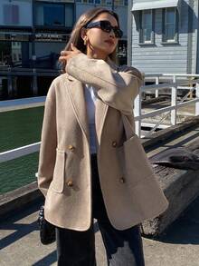 DAZY Women's Loose Mid-Length Overcoat, Autumn/Winter - Khaki - View 5