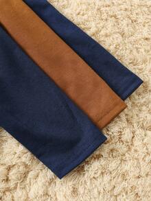 SHEIN 3件套新生儿男女通用纯色舒适休闲撞色拼接长袖连体衣和裤子套装，连体衣，适合室内、室外、日常、运动、玩耍、派对、拍照、度假等各种场合，四季皆宜。男婴连体衣套装，男婴长袖服装，3件装，婴儿套装，新生儿男婴服装，男婴秋季服装 - 彩色 - 查看 6