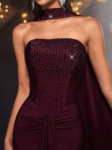 Glamrae Elegantes, luxuriöses, mit Strass verziertes, sexy Bandeau-Kleid aus elastischem Strick im Meerjungfrauendesign, geeignet für Hochzeiten, Singles-Partys, Urlaube, Galas, formelle Anlässe (starke Verzierung)