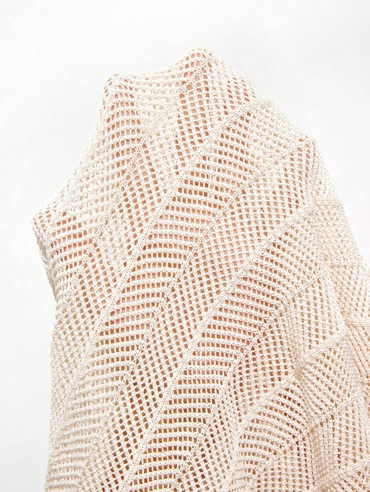 SHEIN Maija Women's Apricot Knitted Contrast Red Lace Trim Oversized Collar Sleeveless Fitted Flared Hem Dress, Soft Yarn, Versatile Casual Boho Chic Style Suitable For Music Festival, Country, Western, Bohemian, Elegant Modern Vacation Nomadic Casual Fashion All-Match Women's Country Concert Clothing Western Style Women's Clothing Nomadic Style Bohemian High-End Elegance All-Match Country Concert Clothing Versatile And Comfortable Sweater For Fall And Winter Modern Vacation Nomadic Casual Fashion All-