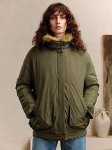 Arave Manteau matelassé pour femmes avec col amovible en fausse fourrure, design élégant et mincissant, couleur unie, style minimaliste chic et Top de gamme