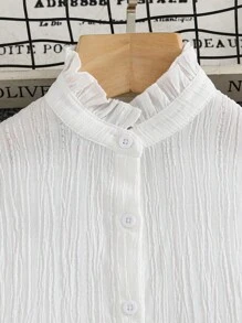 Easowa Blusa casual con volant a orlo per ragazze, in colore unito, per ragazze, bluse per ragazze adolescenti, camicie eleganti per giovani ragazze, top formali per giovani ragazze, abbigliamento per ragazze, abiti scolastici, top bianco, abbigliamento per il ritorno a scuola, divisa scolastica, camicie per ragazze, camicie da ragazza - Bianco - Visualizzare 8