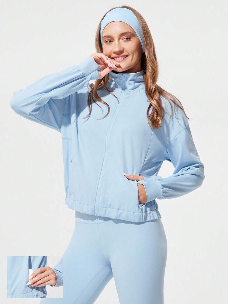 Sweat-Wicking Quick-Dry Take A Stand Collar Sport Long Sleeve Jacket With Hidden Pockets Thumbholes Daily Casual  Spring Summer