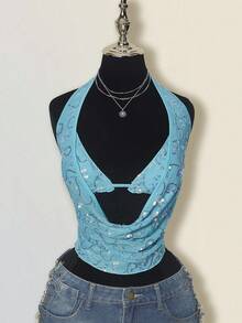 SHEIN ICON 女士性感低胸亮片派对吊带背心 - 白色 - 查看 3
