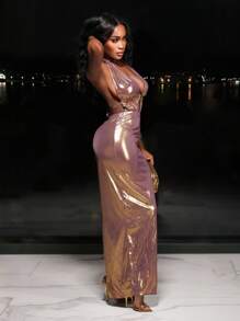 BamGleam Váy khoét lỗ kim loại gợi cảm cho nữ - Vàng - Xem 5