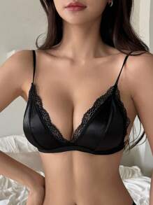 DAZY Black Contrast Lace Adjustable Straps Racerback Bra For Women - Black - View 9