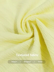 Elenzga 新款春秋季纹理奶油黄色女装，法式 V 领系带腰喇叭袖衬衫，蝴蝶结后背和高腰阔腿裤，两件套，经典百搭，适合休闲、工作、派对 - 淡黃色 - 查看 5