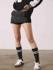 Athîral 白色夏季短裤芭蕾甜美蝴蝶结可爱网眼撞色蕾丝荷叶边短裤夏季短裤夏季女装可爱短裤