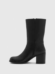 CUCCOO BIZCHIC Women's New Fashion Commuter Casual Lace-Up Buckle Thick Heel British Rider Motorcycle Mid-Calf Boots - Black - View 8