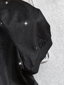 GlowEve 2pcs Women Commuting Minimalist Shiny Raglan Short Sleeve Top And Pants Set - Black - View 6