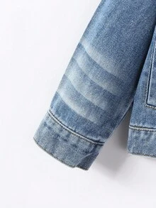 SHEIN Playful Pals 1 szt. chłopięca kurtka dżinsowa w stylu vintage, modna odzież wierzchnia w kolorze niebieskim, idealna do noszenia na co dzień