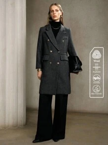 Arave Women's Wool Herringbone Fabric, Suit-Style Version, Peaked Lapel And Pocket Flap Design, Daily Commuting Long Suit Jacket Fall Clothes For Women Old Money Style Women Teacher Outfits For Women