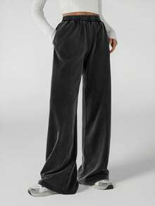 SHEIN Tall Quần thể thao rộng rãi cạp chun màu trơn cho nữ - màu đen - Xem 9