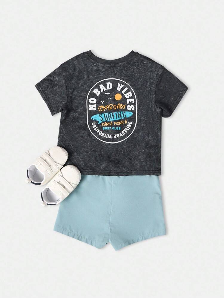 No Bad Vibes Surf Club T-Shirt With Drawstring Shorts