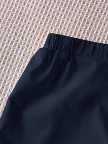 SHEIN Quần dài lưng thun co giãn màu trơn, thích hợp cho mùa xuân/hè, dành cho cả bé trai và bé gái - Màu xanh hải quân - Xem 3