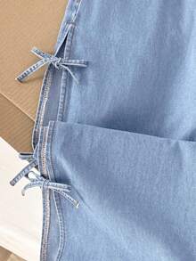 Comfortcana Casual Washed Bowknot Decor Side Slit Jeans Y2k - Light Wash - View 7
