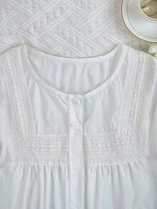 INAWLY 加大圆领灯笼袖衬衫 - 白色 - 查看 4