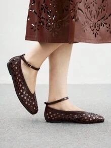 CUCCOO BIZCHIC Pre-Laser 镂空方头女式平底鞋 - 棕色 - 查看 6