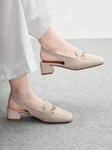 CUCCOO BIZCHIC Shiny Fabric Chain Buckle Low Heel Square Toe Chunky Heel Shoes, Fashionable Casual Commute Shoes, Date Shoes, Party Shoes, Holiday Shoes, Suitable For Women To Wear In Spring, Suitable For Spring Break, Easter And Other Occasions