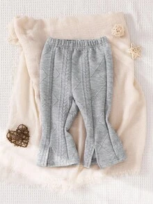 SHEIN 1 件婴儿女孩/幼儿舒适休闲针织麦穗图案喇叭裤，适合秋冬外出、上学、旅行和各种场合