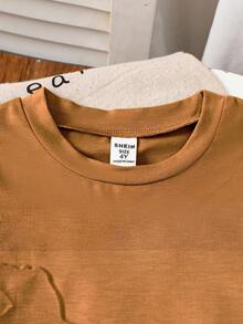 2件套男童恐龙压纹牛仔短裤套装 - 卡其色 - 查看 3