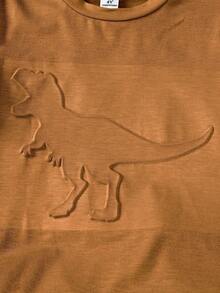 2件套男童恐龙压纹牛仔短裤套装 - 卡其色 - 查看 5