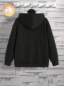 SHEIN Tween Boy's Fashionable & Versatile Thermal Lined Hoodie, Autumn/Winter Fall - Apricot - View 2